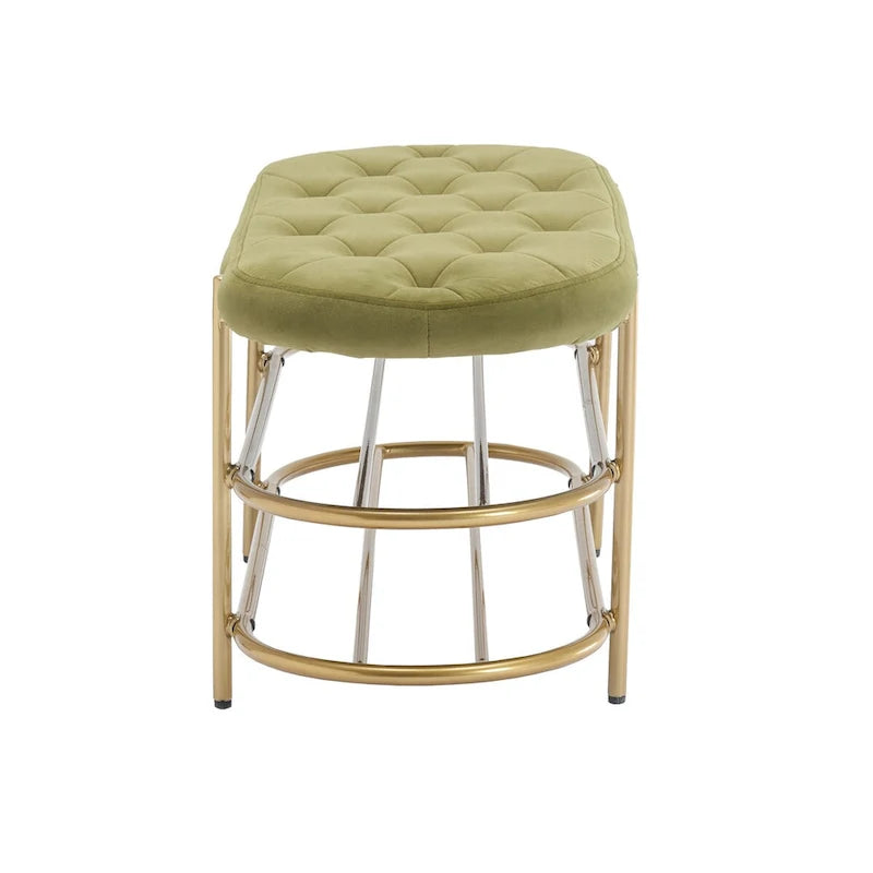 Banquette ronde en fer forgé avec coussin en velours et sac de rangement souple pour chaussures