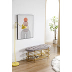 Banquette ronde en fer forgé avec coussin en velours et sac de rangement souple pour chaussures