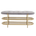Banquette ronde en fer forgé avec coussin en velours et sac de rangement souple pour chaussures