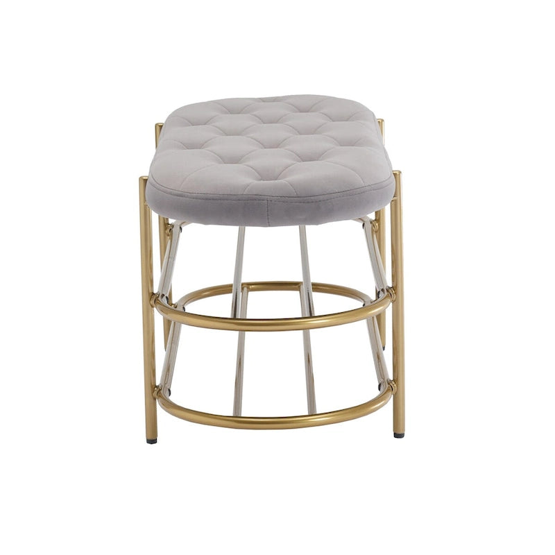 Banquette ronde en fer forgé avec coussin en velours et sac de rangement souple pour chaussures