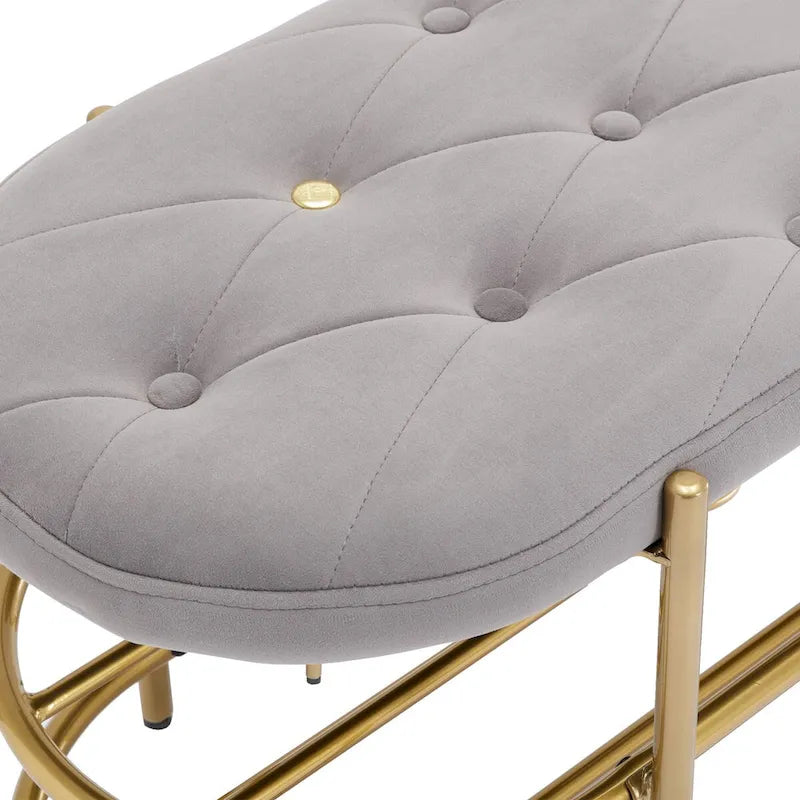 Banquette ronde en fer forgé avec coussin en velours et sac de rangement souple pour chaussures