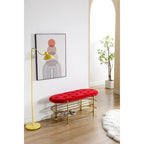 Banquette ronde en fer forgé avec coussin en velours et sac de rangement souple pour chaussures