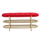 Banquette ronde en fer forgé avec coussin en velours et sac de rangement souple pour chaussures
