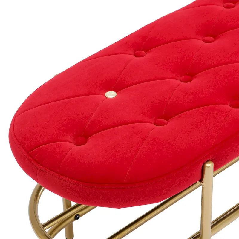 Banquette ronde en fer forgé avec coussin en velours et sac de rangement souple pour chaussures