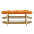 Banquette ronde en fer forgé avec coussin en velours et sac de rangement souple pour chaussures