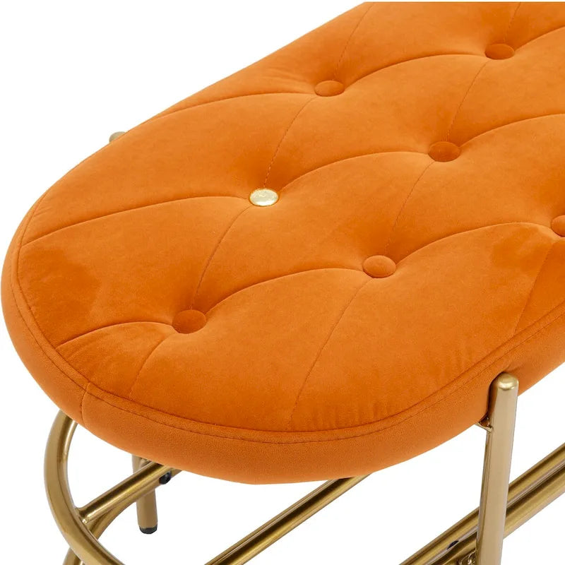Banquette ronde en fer forgé avec coussin en velours et sac de rangement souple pour chaussures