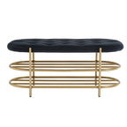Banquette ronde en fer forgé avec coussin en velours et sac de rangement souple pour chaussures