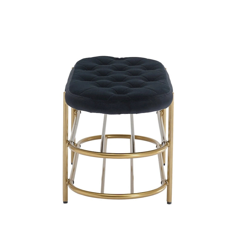 Banquette ronde en fer forgé avec coussin en velours et sac de rangement souple pour chaussures