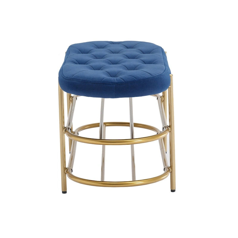 Banquette ronde en fer forgé avec coussin en velours et sac de rangement souple pour chaussures
