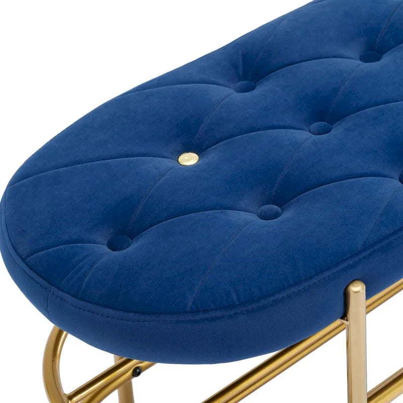 Banquette ronde en fer forgé avec coussin en velours et sac de rangement souple pour chaussures