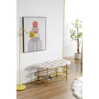 Banquette ronde en fer forgé avec coussin en velours et sac de rangement souple pour chaussures