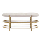Banquette ronde en fer forgé avec coussin en velours et sac de rangement souple pour chaussures