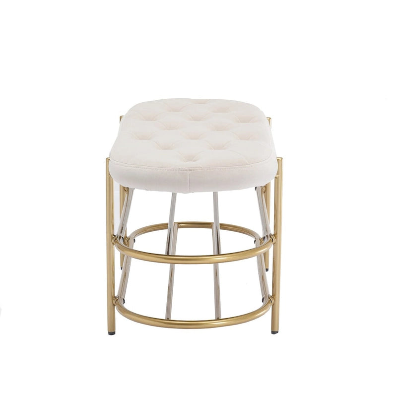 Banquette ronde en fer forgé avec coussin en velours et sac de rangement souple pour chaussures