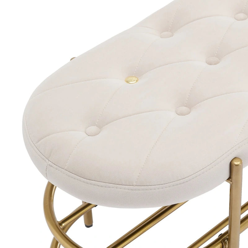 Banquette ronde en fer forgé avec coussin en velours et sac de rangement souple pour chaussures