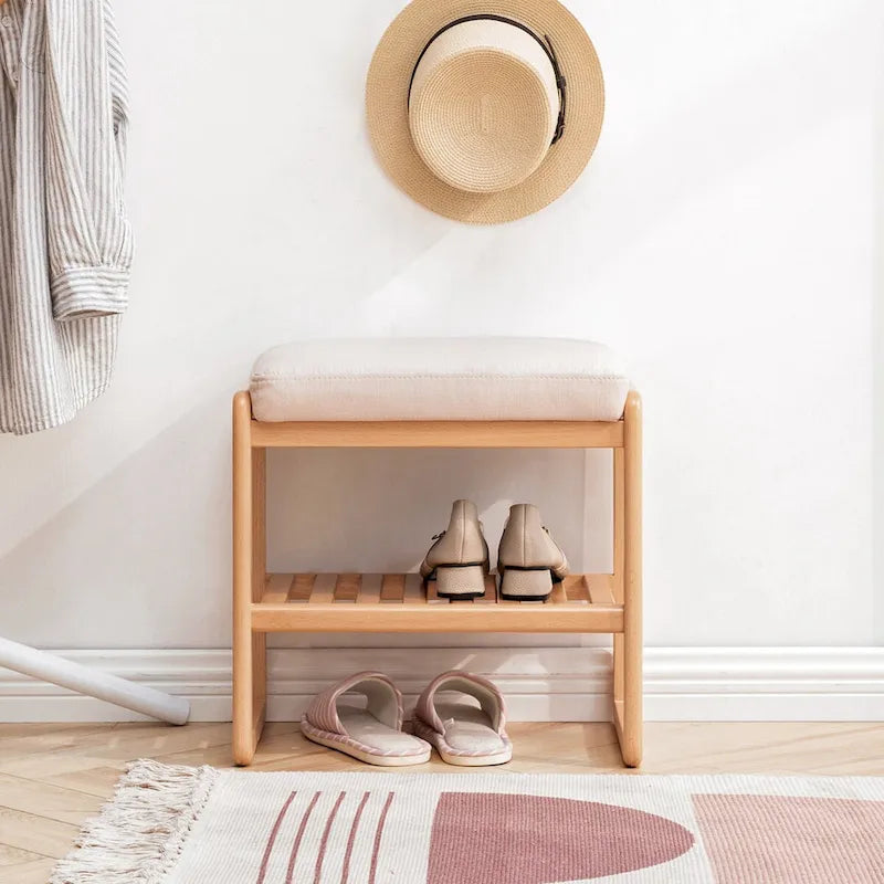 Wooden Shoe Bench, Rack Organizer with High Rebound Sponge Cushion