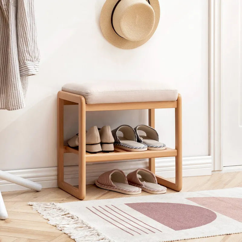 Banc à Chaussures en Bois, Organisateur Étagère avec Coussin en Éponge à Haute Élasticité