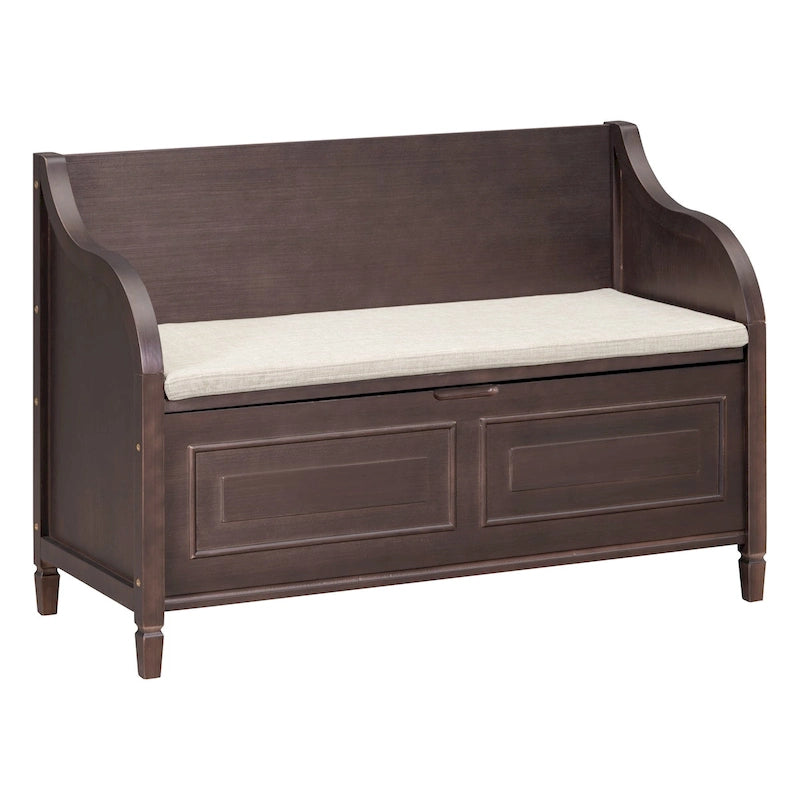 Banc de rangement multifonctionnel en bois massif de style rustique pour entrée avec charnière de sécurité