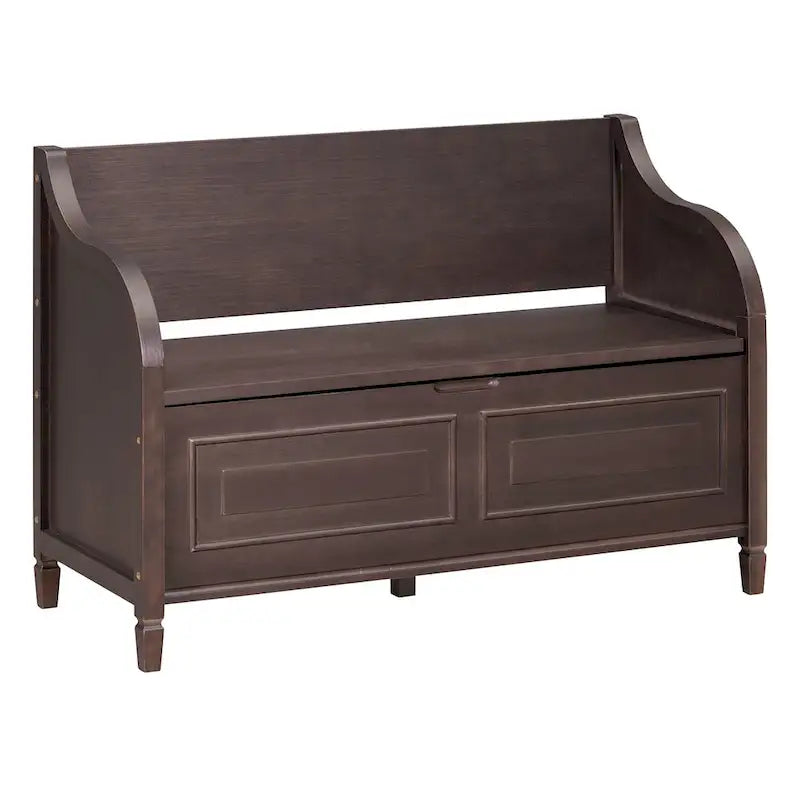 Banc de rangement multifonctionnel en bois massif de style rustique pour entrée avec charnière de sécurité