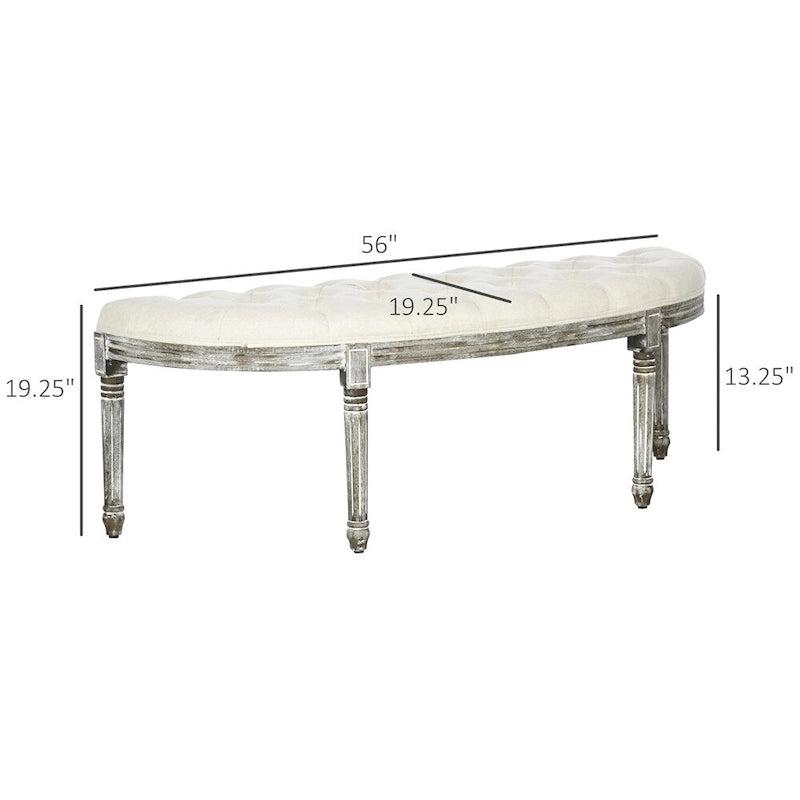 Banc de bout de lit touffeté en demi-cercle avec pieds en bois d'hévéa