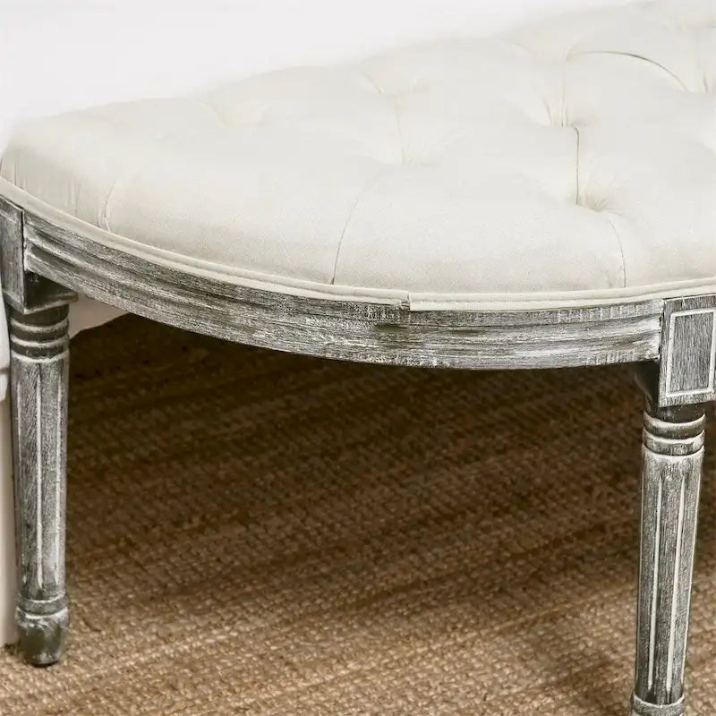 Banc de bout de lit touffeté en demi-cercle avec pieds en bois d'hévéa
