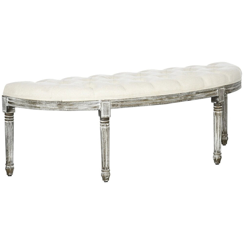 Banc de bout de lit touffeté en demi-cercle avec pieds en bois d'hévéa