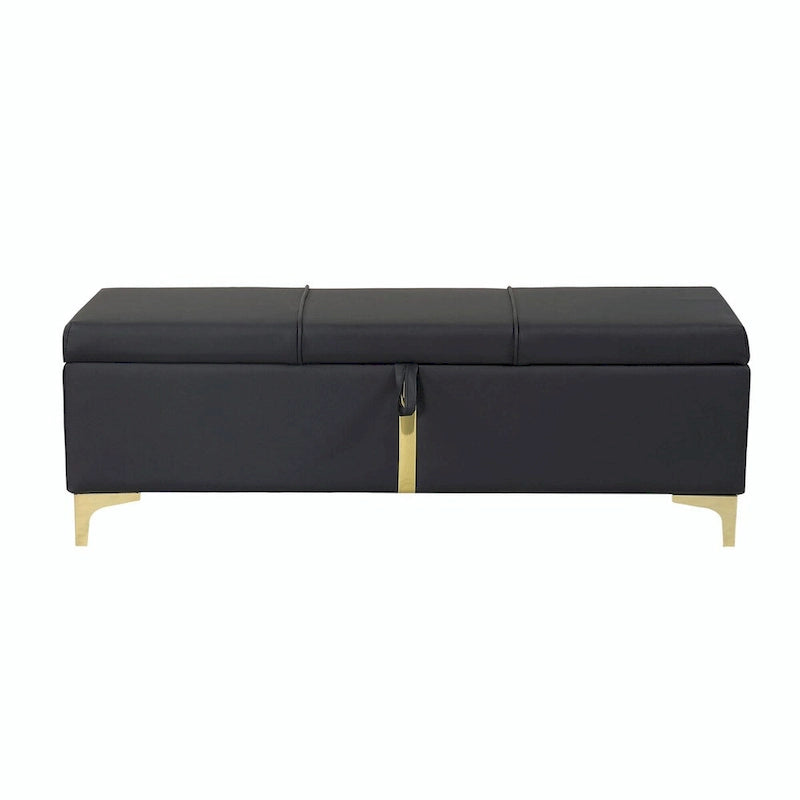 Pouf de rangement élégant capitonné avec pieds en métal