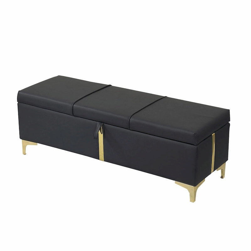 Pouf de rangement élégant capitonné avec pieds en métal