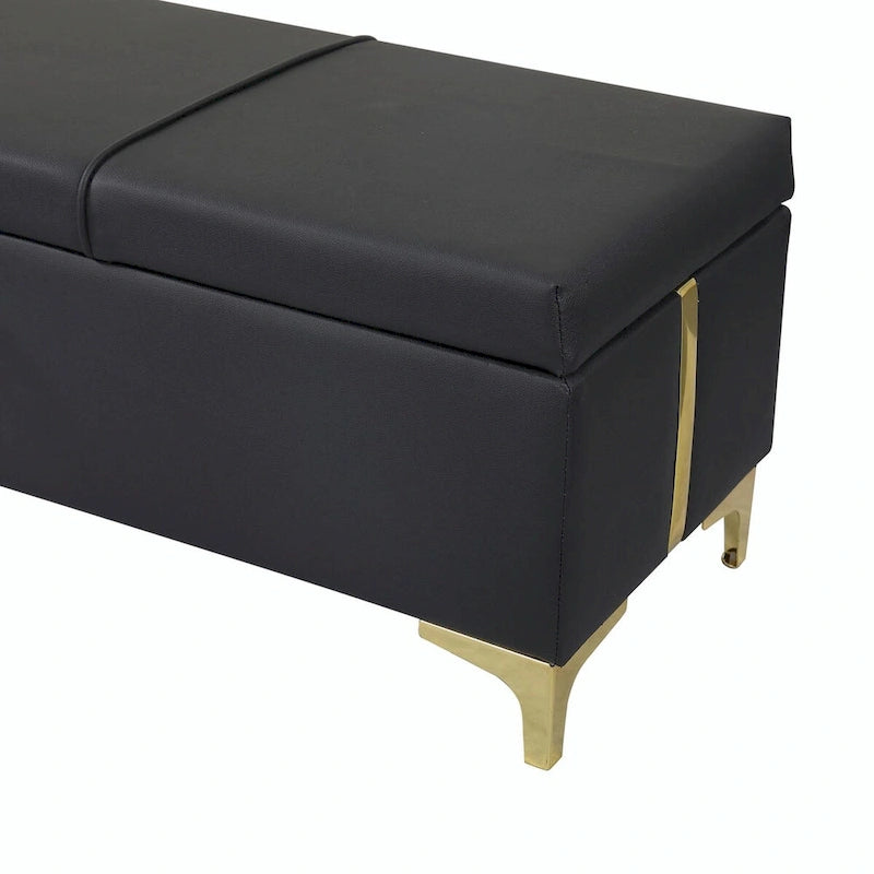 Pouf de rangement élégant capitonné avec pieds en métal