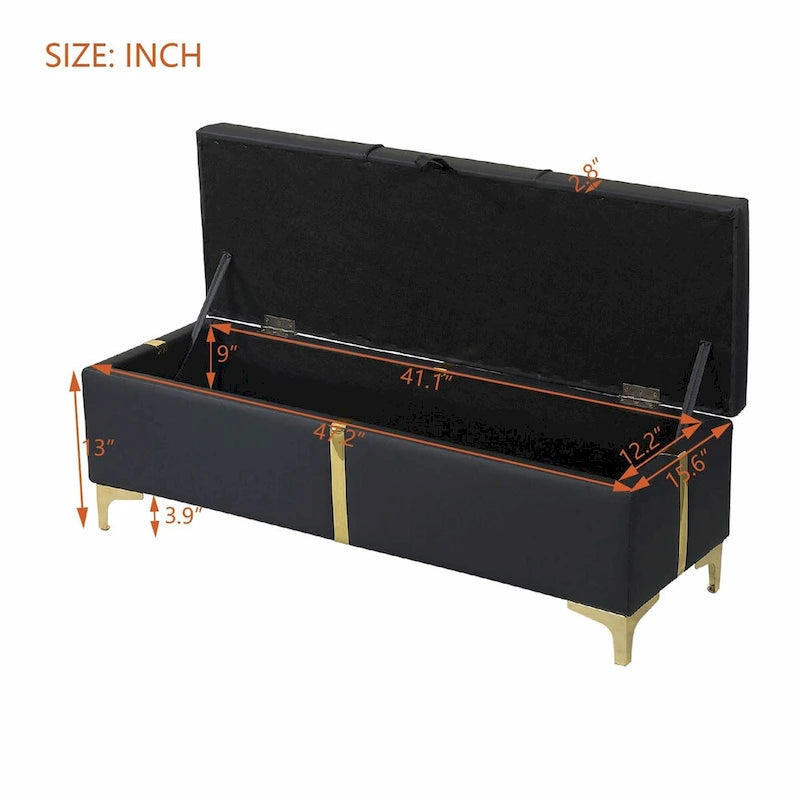 Pouf de rangement élégant capitonné avec pieds en métal