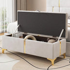 Pouf de rangement élégant capitonné avec pieds en métal