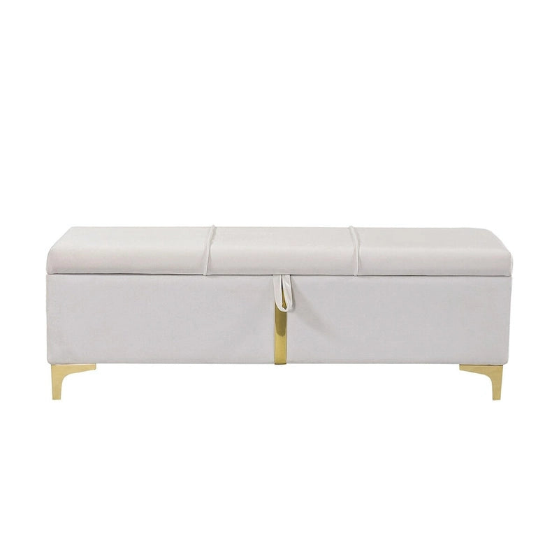 Pouf de rangement élégant capitonné avec pieds en métal