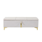 Pouf de rangement élégant capitonné avec pieds en métal