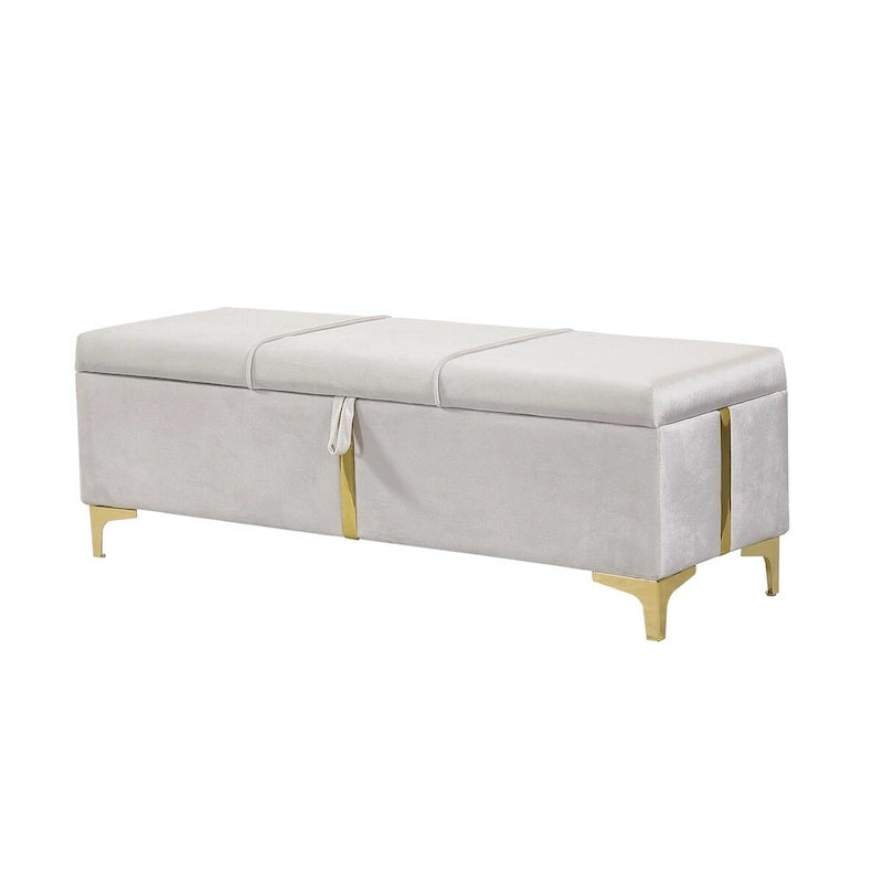 Pouf de rangement élégant capitonné avec pieds en métal