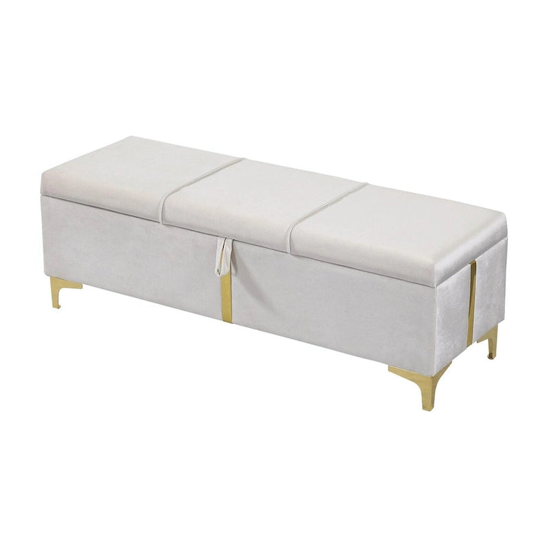 Pouf de rangement élégant capitonné avec pieds en métal