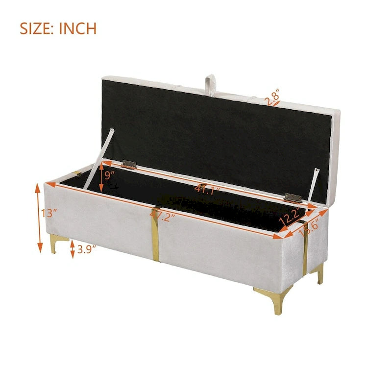 Pouf de rangement élégant capitonné avec pieds en métal