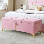 Pouf de rangement élégant capitonné avec pieds en métal