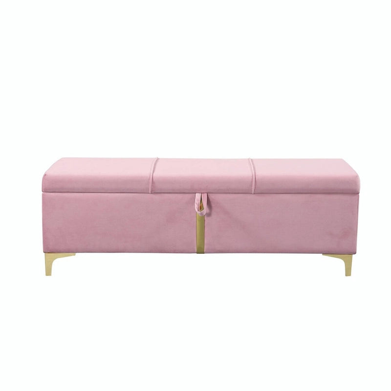 Pouf de rangement élégant capitonné avec pieds en métal