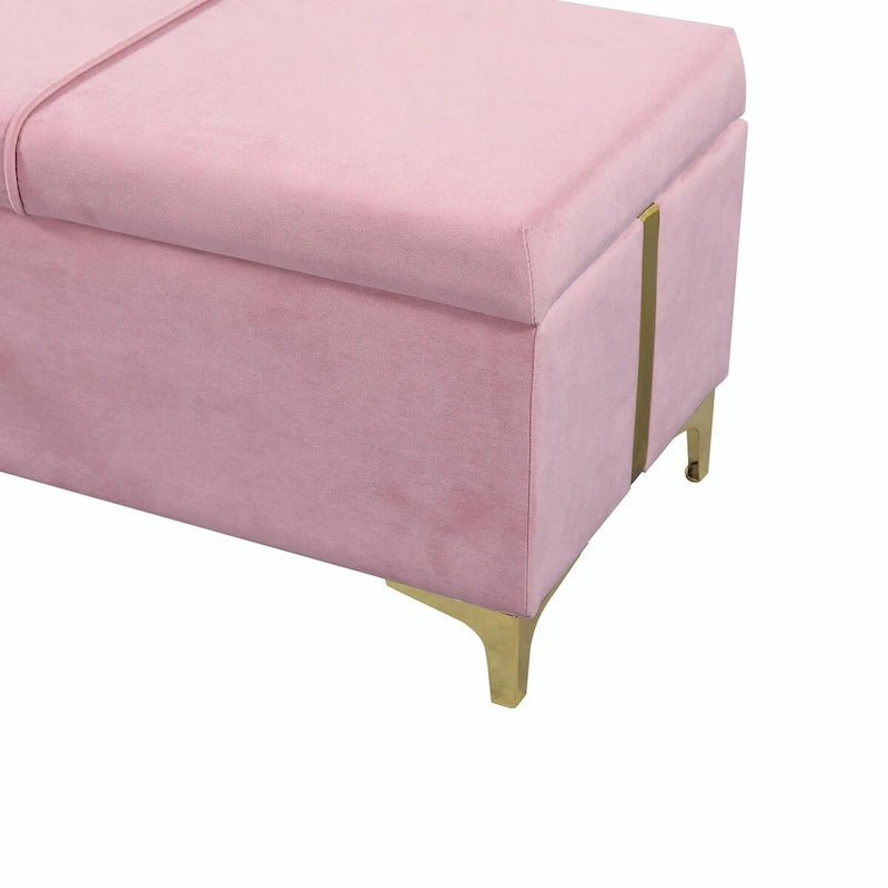 Pouf de rangement élégant capitonné avec pieds en métal
