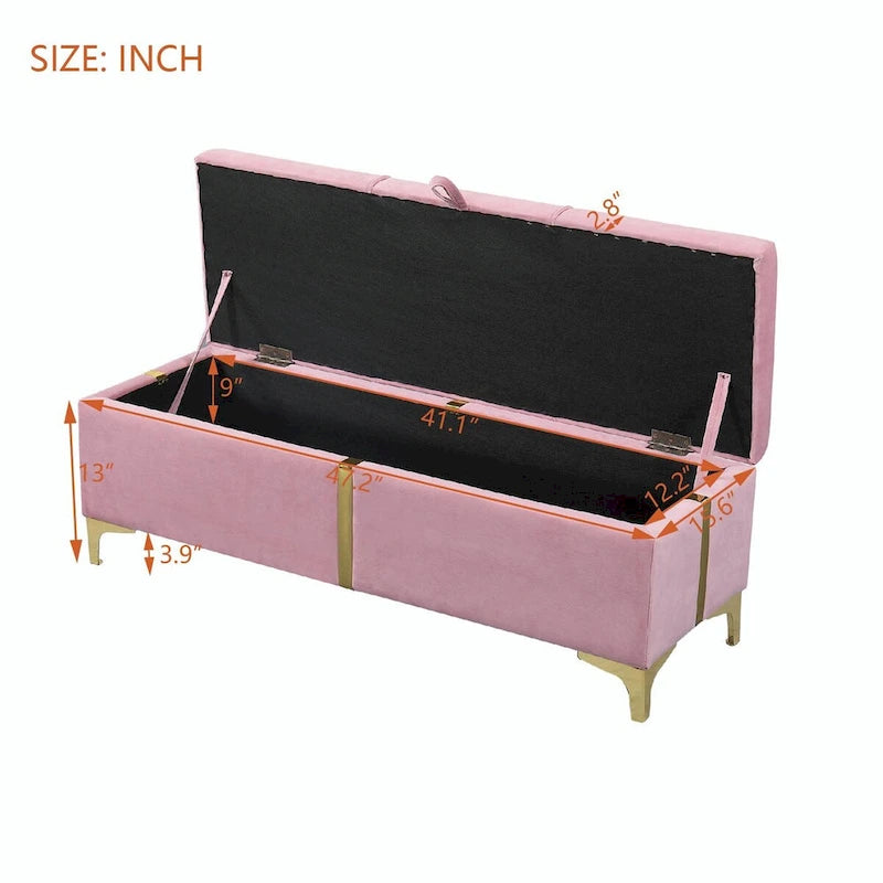 Pouf de rangement élégant capitonné avec pieds en métal