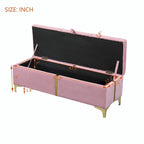 Pouf de rangement élégant capitonné avec pieds en métal