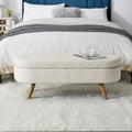 Banc de rangement ovale pour pied de lit, pieds en bois d'hévéa - Beige