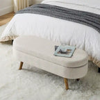 Banc de rangement ovale pour pied de lit, pieds en bois d'hévéa - Beige