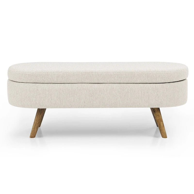 Banc de rangement ovale pour pied de lit, pieds en bois d'hévéa - Beige