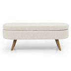 Banc de rangement ovale pour pied de lit, pieds en bois d'hévéa - Beige