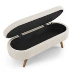 Banc de rangement ovale pour pied de lit, pieds en bois d'hévéa - Beige