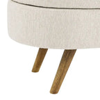 Banc de rangement ovale pour pied de lit, pieds en bois d'hévéa - Beige