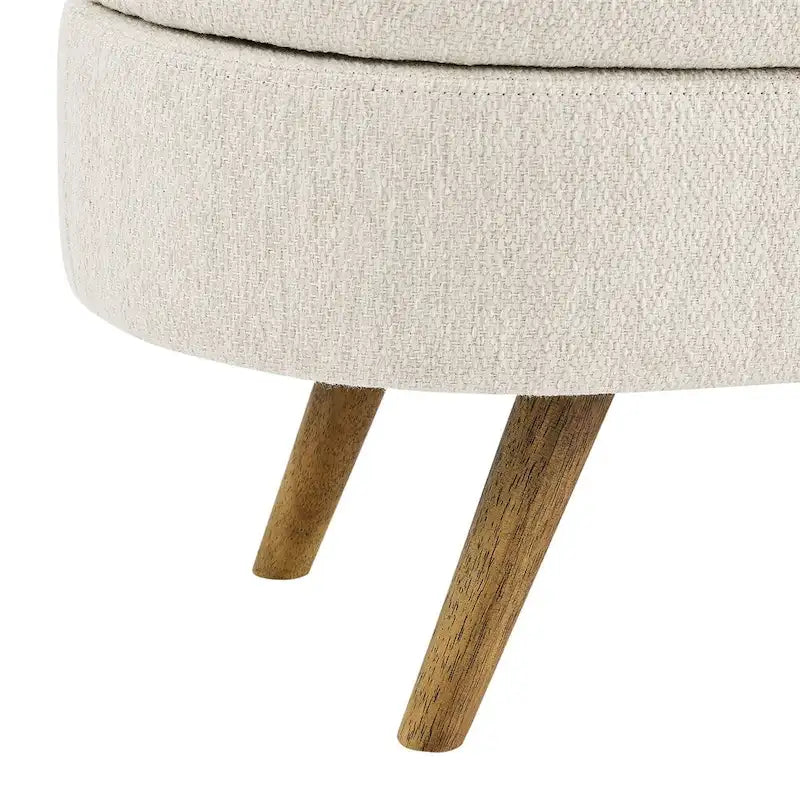Banc de rangement ovale pour pied de lit, pieds en bois d'hévéa - Beige