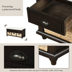Banc de rangement rustique pour chaussures avec 3 tiroirs et 3 paniers en rotin