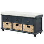 Banc de rangement rustique pour chaussures avec 3 tiroirs et 3 paniers en rotin