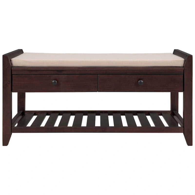 Banc de rangement polyvalent pour chaussures avec coussin d'assise et tiroirs